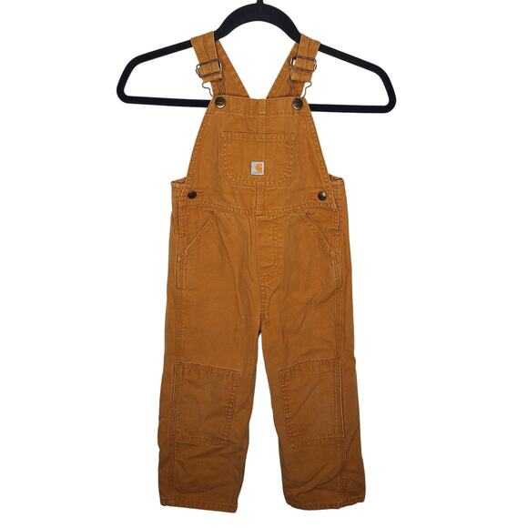 Carhartt Kid Canvas Overall 4T Carhartt Brown Utility Bibs Double Knee Workwear - Picture 1 of 7